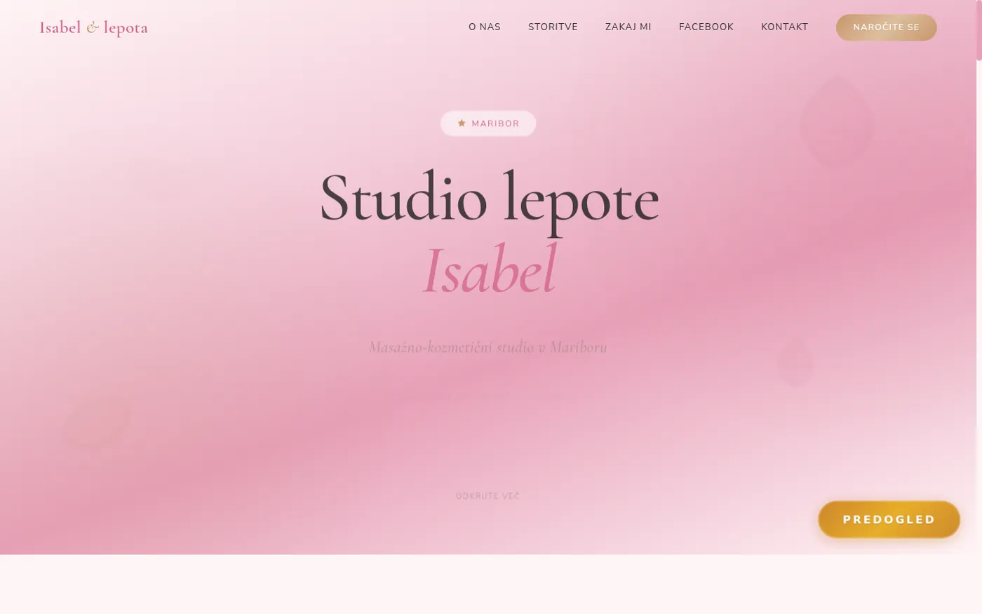 Posnetek spletne strani Studio Lepote Isabel, masažni studio.